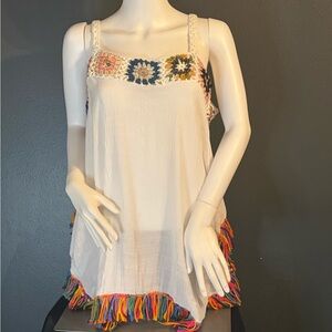 Boho Colorful Crochet Trim Women's Gauze Sleeveless Tunic Top